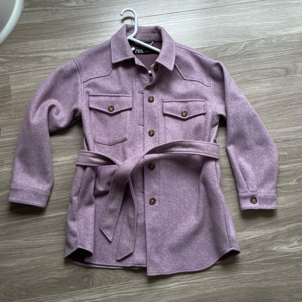 Zara Women’s Purple Lilac Mauve Shacket With Pockets And Belt Sz S - Picture 4 of 11